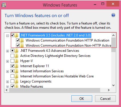 Again Turn Windows features on or off